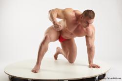 Swimsuit Man White Kneeling poses - ALL Muscular Short Brown Kneeling poses - on one knee Academic